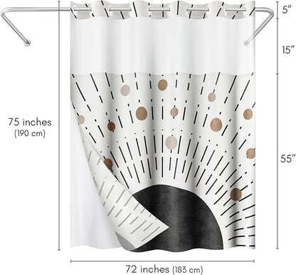 Americanflat 72x75 Hookless Shower Curtain - Water-Resistant Modern Boho Shower Curtain with Sheer Panel, Snap-in Liner, and Grommets - 100% Polyester - Black, Bronze, and White