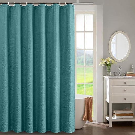 OWENIE Turquoise Shower Curtain for Bathroom 96 Inches Extra Long, Elegant 3D Embossed Textured Fabric Shower Curtains, Water Repellent, Machine Washable, Hotel Style, 72" W x 96" L, Turquoise