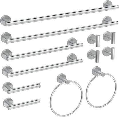 12 Pcs Chrome Bathroom Hardware Accessories Set SUS304 Stainless Steel | Bath Towel Bar Set, Toilet Paper Holders, Towel Rings Racks, Robe Towel Hooks by HOMEMYSTIQUE