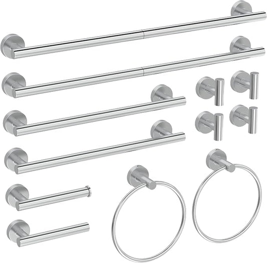 12 Pcs Chrome Bathroom Hardware Accessories Set SUS304 Stainless Steel | Bath Towel Bar Set, Toilet Paper Holders, Towel Rings Racks, Robe Towel Hooks by HOMEMYSTIQUE