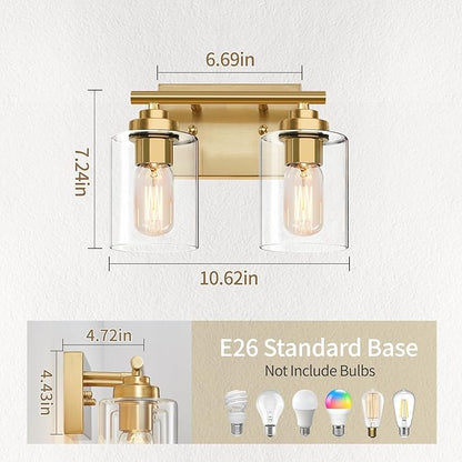 Bathroom Vanity Light Over Mirror,Bathroom Light Fixture Wall Sconce Lighting for Bedroom,Living Room (Gold, 2-Light)