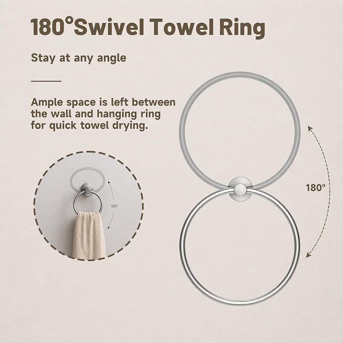 Toilet Paper Holder and Hand Towel Ring Bathroom Set | Brushed Nickel,Stainless Steel,Wall Mount,Bathroom Accessories,Hand Towel Ring and Toilet Paper Holder Set,Easy to install