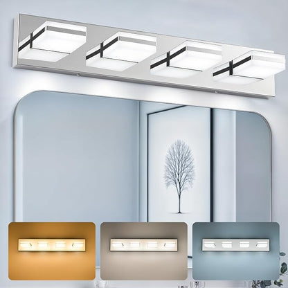 VONLUCE LED Modern Bathroom Vanity Light Fixture, Chrome | 26'', 4-Light, 3CCT, 360° Rotate, High CRI, Flicker-free, Dimmable, Memory Function, Waterproof IP44, Easy Installation
