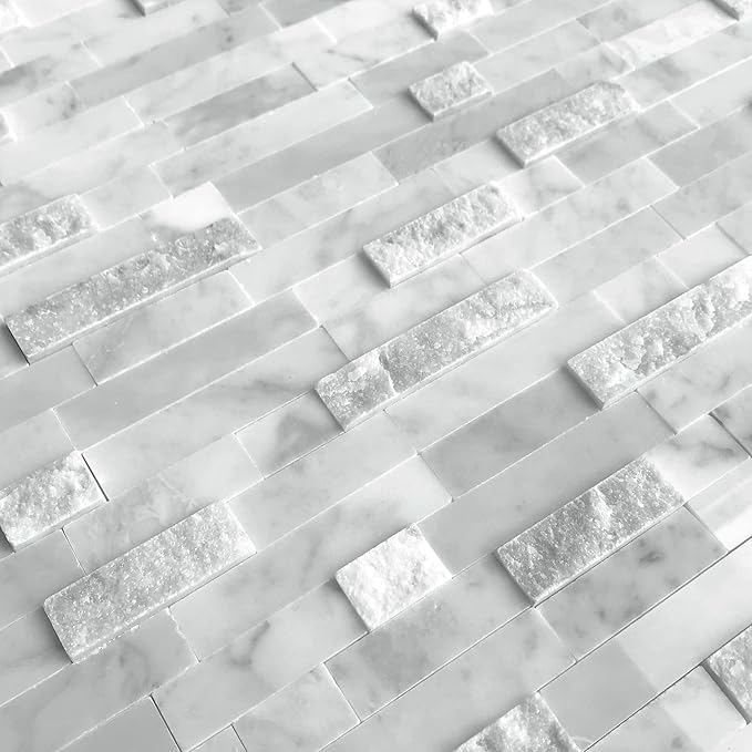 SUNWINGS 5-Sheet Peel and Stick Mosaic Natural 3D Stone Self Adhesive Marble Tiles, 11.5" x 10.7" Stick on Backsplash for Kitchen Bathroom Fireplace Vanity, Mixed Gray