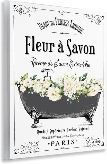 French Flower Bathtub Floral, 11 x 14 Inch Mounted Print on Wall Plaque | Stupell Industries · By Lettered and Lined · Ready to hang · Bathroom to bedroom decor · Made in USA