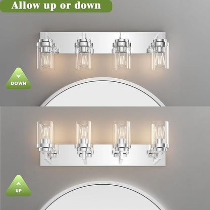 Espird Chrome Light Fixtures, 4 Light Bathroom Vanity Light with Clear Glass Shade, 30 in Modern Vanity Light, Bathroom Lighting Fixtures Over Mirror for Living Room