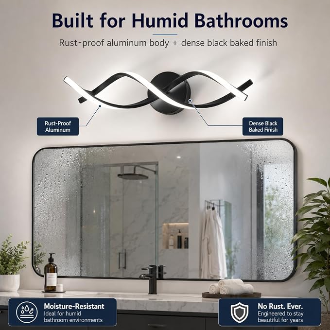 Modern Black LED Vanity Lighting,Bathroom Light Fixture Over Mirror,21 Inch,6000K Cool White
