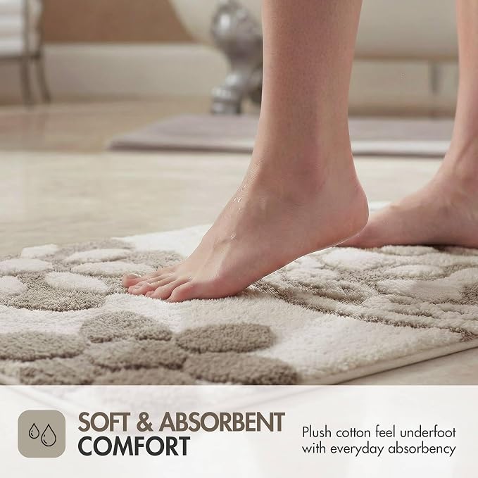 Madison Park Casablanca Tufted Cotton Bath Rug Non-Slip, Round 25", Taupe | Luxurious Plush Bath Mat, Quick Dry, Soft, Machine Washable, Floral Pattern, Absorbent, Plush, OEKO-TEX, for Bathroom