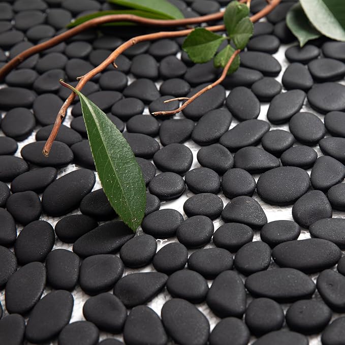 Pebble Tile for Shower Floor, 12"x12" Black Pebble Tiles, 5 SqFt | Slip-resistant Pebble Floor Tile for Bathroom, Shower, Kitchen Walls & Outdoor Areas, Mesh-Backed Easy to Install