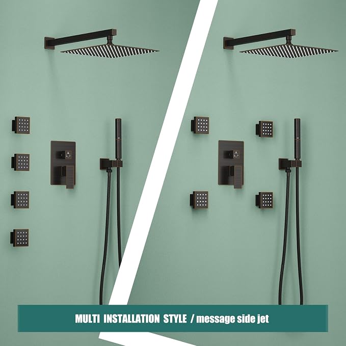 Hoimpro 12 Inch Rainfall Shower Faucet with 4 Full Body Shower Jet Fixtures Combo, Wall Mounted Shower System Set with Rain Mixer Shower Head and 2 in 1 Spray Handheld Showerhead, Oil Rubbed Bronze