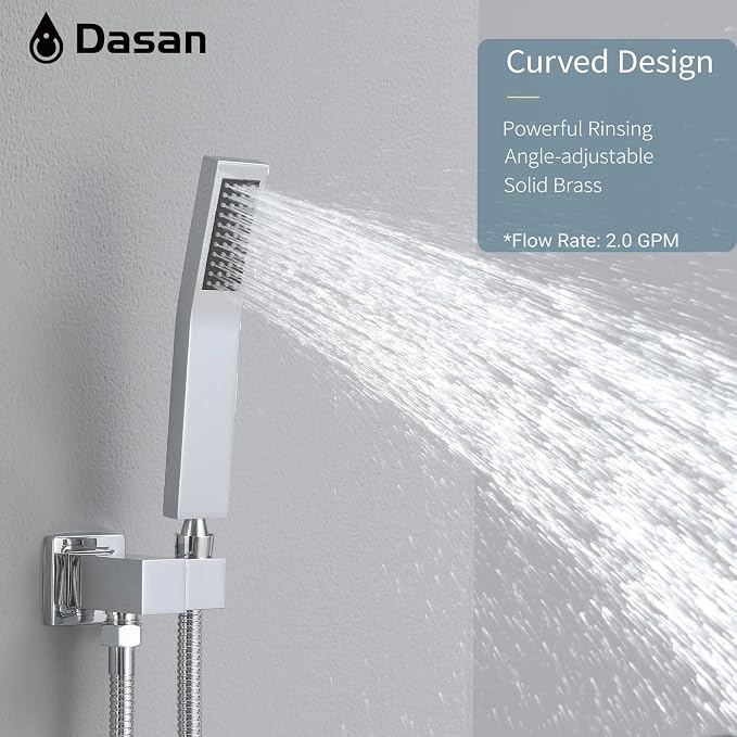 DASAN Tub Shower Faucets Sets Complete Chrome Bathtub Shower System with Tub Spout, Bathtub Faucet Set Tub and Shower Faucet Combo Trim Kit with Rough-in Valve, DA-SS03PC-S10W