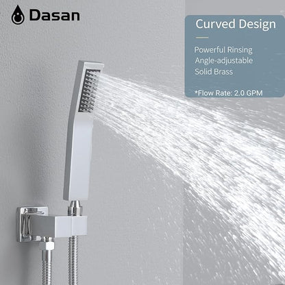 DASAN Tub Shower Faucets Sets Complete Chrome Bathtub Shower System with Tub Spout, Bathtub Faucet Set Tub and Shower Faucet Combo Trim Kit with Rough-in Valve, DA-SS03PC-S10W