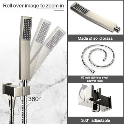 Brushed Nickel Rain Shower System Faucet Set with Handheld, 10 inch | Solid Metal Wall Mount Rainfall Shower Set with Safe Anti-Scald Valve, Air Injection High Pressure Water Saving Combo