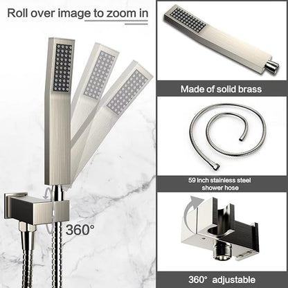 Brushed Nickel Rain Shower System Faucet Set with Handheld, 12 inch | Solid Metal Wall Mount Rainfall Shower Set with Safe Anti-Scald Valve, Air Injection High Pressure Water Saving Combo