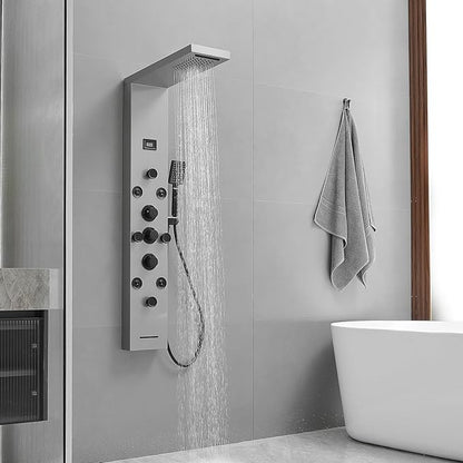 Shower Panel Rain Massage System with Adjustable Body Jets Mist Spray 6 in 1 Functions, Wall-Mount Shower Column Bathroom Shower Panel Tower System, Brushed Nickel and Black