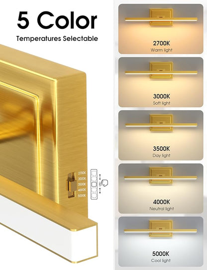 VOLISUN Bathroom Vanity Light 24 inch, 14W Dimmable 5CCT Led Bathroom Light Fixture Over Mirror, Gold Bar Vanity Light for Bathrooms-ETL Certificated