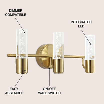 JONATHAN Y 18" Brass Gold Modern Integrated LED Vanity Light Wall Sconce for Bathroom, Clear Bubble Acrylic Shade Minimalist Art Deco Light for Hallway, Entryway, 4000K (JYL7224B)