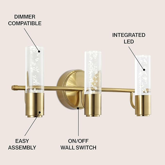 JONATHAN Y 18" Brass Gold Modern Integrated LED Vanity Light Wall Sconce for Bathroom, Clear Bubble Acrylic Shade Minimalist Art Deco Light for Hallway, Entryway, 4000K (JYL7224B)