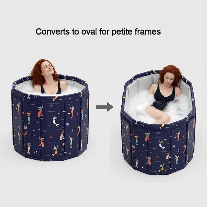 Portable Bathtub for Adult, Foldable Soaking Bathtub for Hot SPA&Ice Bath, Foldable Small Bathtub collapsible bathtub for Bathing, 6-layer Insulated portable tub,Space-saving (Blue Fish 31.5X26.6 IN)