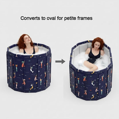 Portable Bathtub for Adult, Foldable Soaking Bathtub for Hot SPA&Ice Bath, Foldable Small Bathtub collapsible bathtub for Bathing, 6-layer Insulated portable tub,Space-saving (Blue Fish 31.5X26.6 IN)
