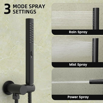 Longriver Round Shower Faucet Set with Hydro Power Temperature Display | Shower System 12" Shower Head with Handheld Spray, Wall Mounted Shower Fixtures with Shower Valve and Trim Kit, Matte Black