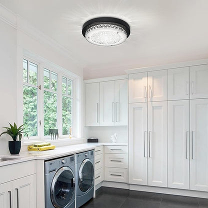 Black Flush Mount Ceiling Light Fixture 13" Hallway Light Fixtures Ceiling Crystal LED Bathroom Dimmable Bedroom Lights for Ceiling