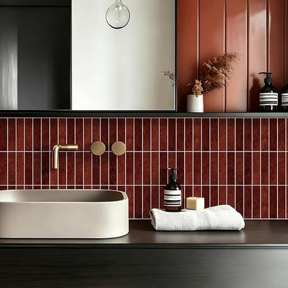 MORCART 10PCS 11.8"x11.8" Peel and Stick Backsplash, Vintage Red | 3D Adhesive Waterproof Wall Tiles for Kitchen, Bathroom, Living Room, Laundry Room, Subway Tiles