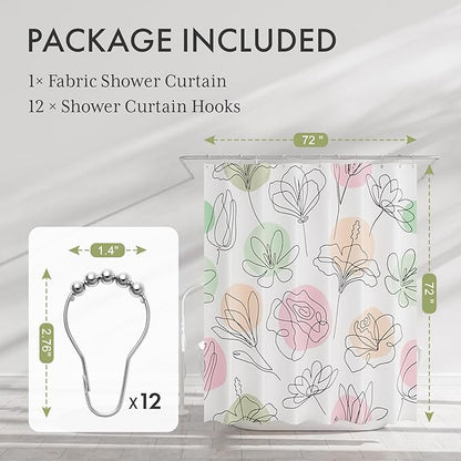 AmazerBath Floral Shower Curtain, 72"x72" Washable Cloth Spring Black Ink Blooms Shower Curtain with 12 Metal Hooks, Farmhouse Fabric Rustic Colorful Flower Shower Curtain Set for Bathroom Decor