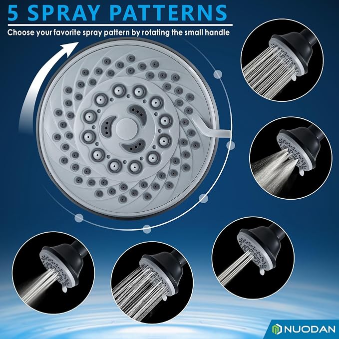 High Pressure Shower Head - 5 Spray Modes Powerful Pressure Boosting Showerhead For Bathroom - Perfect Universal Replacement for Rain Shower Heads(Matte Black)