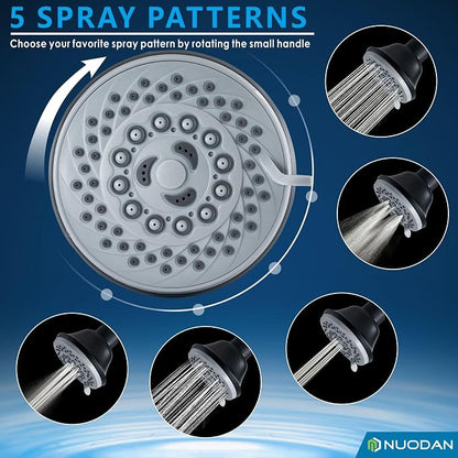 High Pressure Shower Head - 5 Spray Modes Powerful Pressure Boosting Showerhead For Bathroom - Perfect Universal Replacement for Rain Shower Heads(Matte Black)