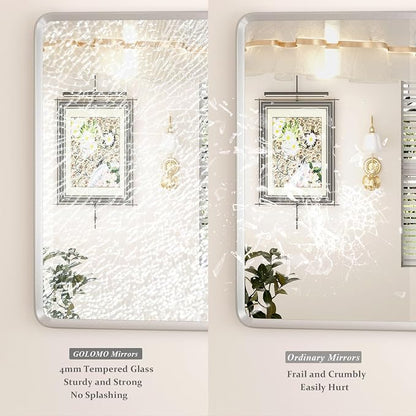 48x36 Inch Silver Bathroom Mirror for Wall | Silver Metal Framed Vanity Mirror, Rounded Rectangle Mirror, Shatterproof, Anti-Rust, Silverish Painted (Horizontal/Vertical)