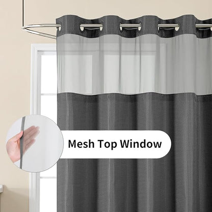 Colorful Star Charcoal Grey No Hook Waffle Shower Curtain Set, 72 x 87 Inch | Snap-In Fabric Liner, Mesh Top Window, Heavy-Duty Waffle Fabric, Waterproof Hotel Style Shower Curtain for Bathroom