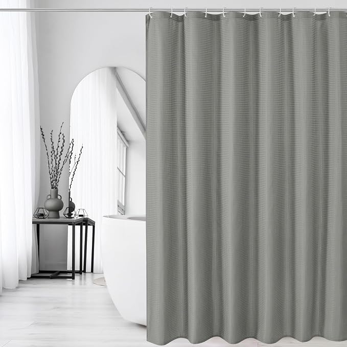 Long 230GSM Grey Shower Curtain, 72 x 78 | 230GSM Tall Fabric Shower Curtain for Bathroom, Water Repellent, Machine Washable