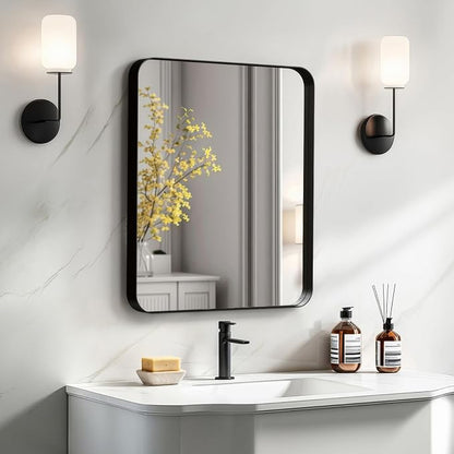 20"x16" Bathroom Vanity Mirror for Wall Aluminum Framed Farmhouse Rectangle | Anti-Rust, HD Reflection Anti-Desilvering, Distortion Free, Tempered and Shatter-Proof Wall Mounted Mirror, Black