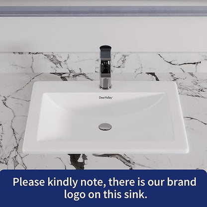 DeerValley 21"x18" Drop-In Bathroom Sink Ceramic Rectangle Vessel Sink with Overflow Vanity Bathroom Vessel Sink Bowl