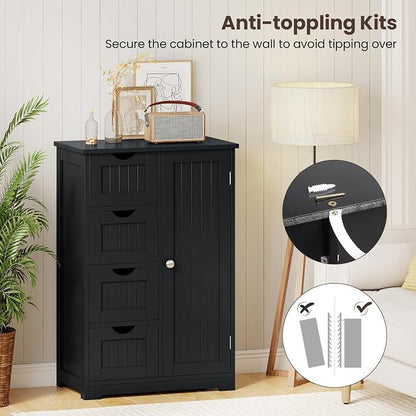 Giantex Bathroom Storage Cabinet with Drawers - 4 Drawer Storage Organizer w/Cupboard, Adjustable Shelf, Anti-Toppling Device, Entryway Storage Unit Console Table, Bathroom Floor Cabinet (Black)