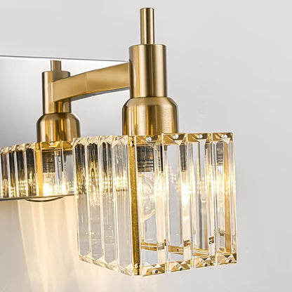 Crystal Bathroom Light Gold Chrome 4-Light Modern Bathroom Vanity Fixtures Over Mirror Square Crystal Wall Sconce