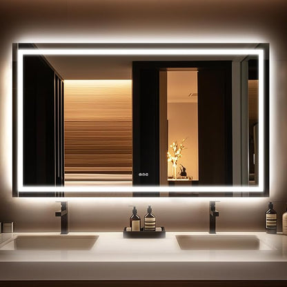 28x20 Inch LED Bathroom Mirror with Lights, Anti-Fog, Dimmable | Backlit & Front Lit Lighted Vanity Mirror for Wall, Smart Bathroom Mirror with Memory Function, Tempered Glass