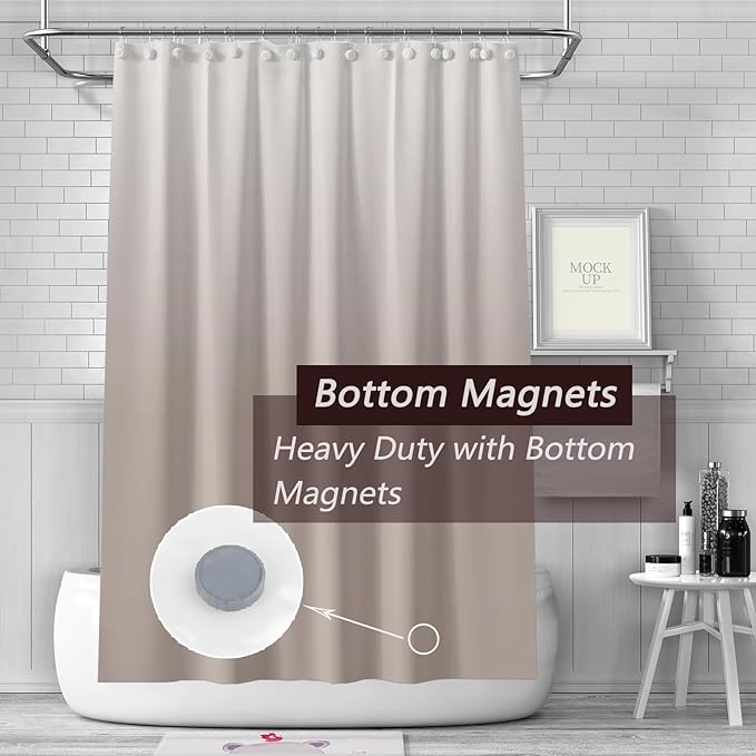 Gradient Begie Shower Curtain Liner, 4G PEVA Shower Liner, Plastic Waterproof Shower Curtains, 72x72 inch with Grommet Holes 3 Magnetic Weights…