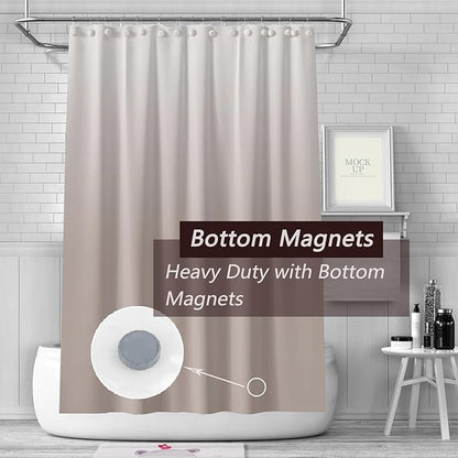 Gradient Begie Shower Curtain Liner, 4G PEVA Shower Liner, Plastic Waterproof Shower Curtains, 72x72 inch with Grommet Holes 3 Magnetic Weights…