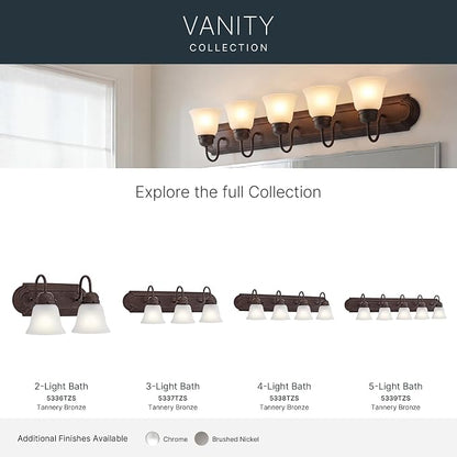 Kichler 5-Light Bathroom Vanity Light, Tannery Bronze | Damp-rated vanity light with satin etched glass (36" x 8" x 5"), 5339TZS
