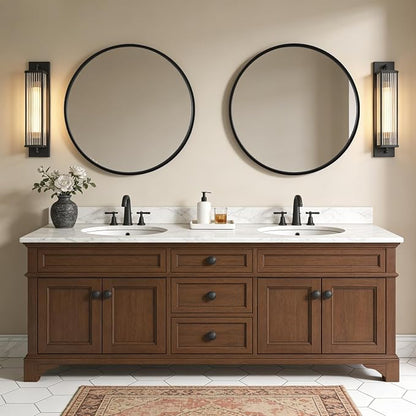 Round Wood Mirror, 32" Round Modern Decoration Large Circle Wall Mirror for Bathroom Living Room Bedroom Entryway, Black