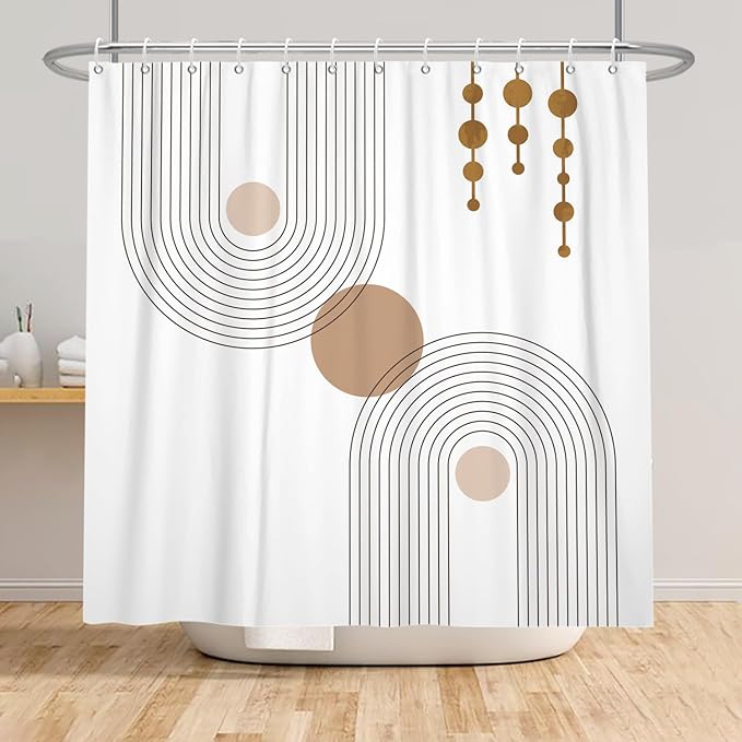 Mid Century Shower Curtain Minimalist Abstract Arch Simple Sun Modern Shower Curtains Bohemian Geometric Aesthetic Bathroom Decor Waterproof Fabric Curtain with Hooks 72x84 inch
