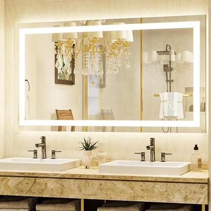 XRAMFY 55''X30'' LED Bathroom Mirror, Wall Mirror with Lights | Wall Mirror with Front and Backlight, 3 Colors Vanity Mirror with Lights, Anti-Fog Wall Mirror for Bathroom