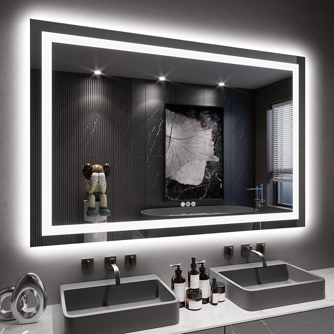 LOAAO 60X40 LED Bathroom Mirror with Lights, Anti-Fog, Dimmable, Backlit + Front Lit, Lighted Bathroom Vanity Mirror for Wall, Memory Function, Tempered Glass, ETL Listed | Anti-Fog, Dimmable, 3 Color Temperature, Backlit + Front Lit, Memory Function, ...