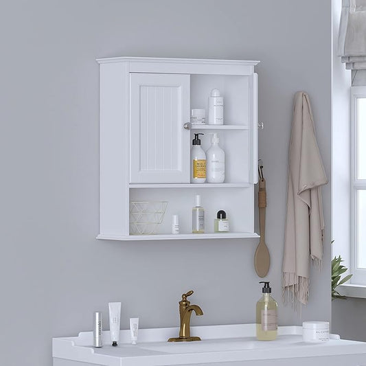 Spirich Bathroom Cabinet Wall Mounted with Doors, Wood Hanging Cabinet with Doors and Shelves Over The Toilet, Bathroom Wall Cabinet White | Wall Mounted, with Doors, Hanging Cabinet, Over The Toilet