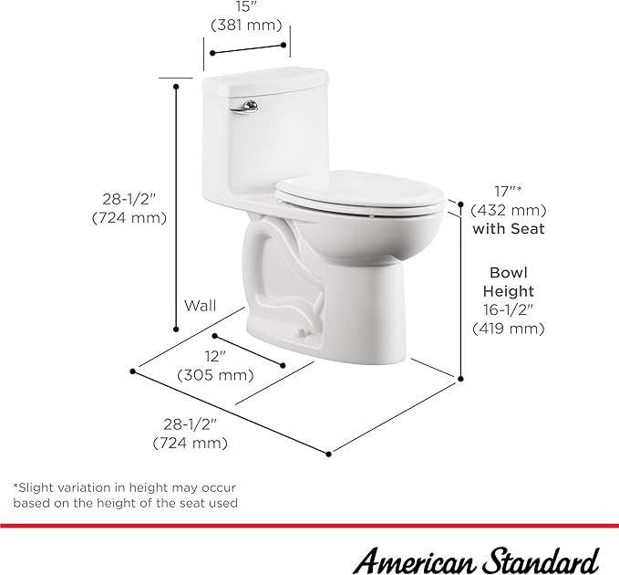 American Standard 612AA001.020 Compact Cadet 3, One-Piece Toilet with Slow-Close Seat and Wax Ring, Elongated Front, Left-Hand Flush, One Piece Toilets, White, 1.28 gpf