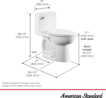 American Standard 612AA001.020 Compact Cadet 3, One-Piece Toilet with Slow-Close Seat and Wax Ring, Elongated Front, Left-Hand Flush, One Piece Toilets, White, 1.28 gpf