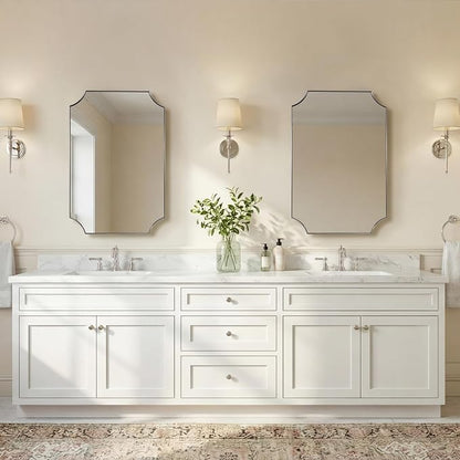 20x30 Inch Scalloped Mirror, Brushed Nickel Bathroom Mirror for Over Sink, Vanity Mirror with Scalloped Corners Design, Rustproof Stainless Steel Thin Frame, Ideal for Narrow Space Remodel