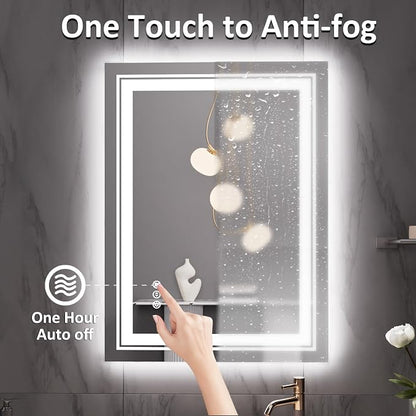 Snowdool 28 x 20 in LED Bathroom Mirror, Front and Backlit, Anti-Fog | Front and Backlit, Stepless Dimming, Anti-Fog, Memory Function